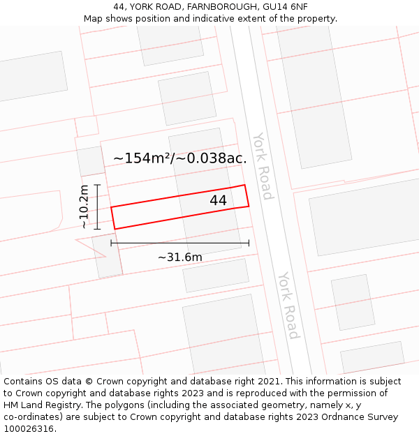 44, YORK ROAD, FARNBOROUGH, GU14 6NF: Plot and title map