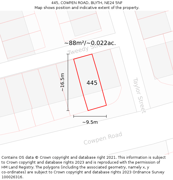 445, COWPEN ROAD, BLYTH, NE24 5NF: Plot and title map
