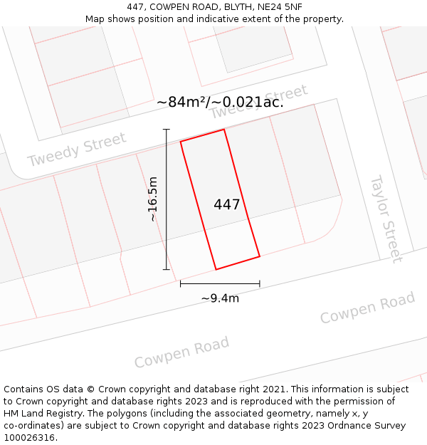 447, COWPEN ROAD, BLYTH, NE24 5NF: Plot and title map
