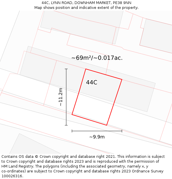 44C, LYNN ROAD, DOWNHAM MARKET, PE38 9NN: Plot and title map