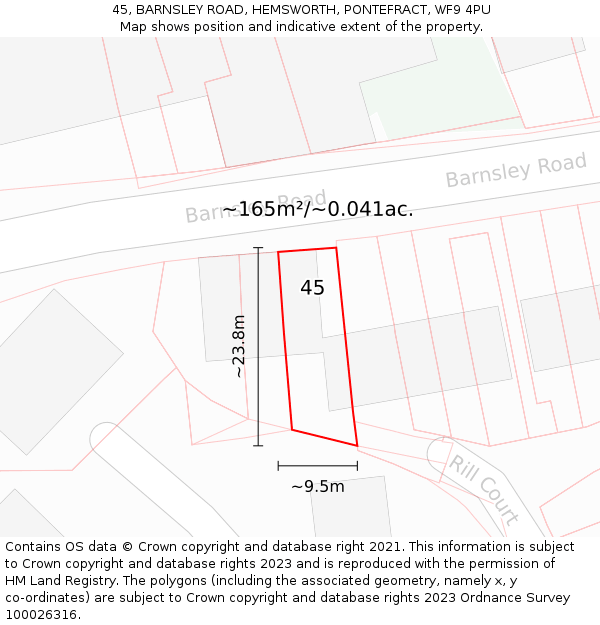 45, BARNSLEY ROAD, HEMSWORTH, PONTEFRACT, WF9 4PU: Plot and title map