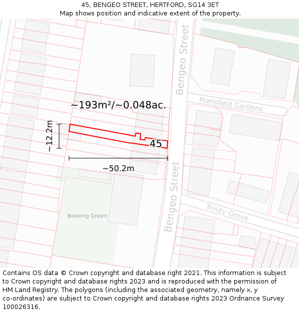 45, BENGEO STREET, HERTFORD, SG14 3ET: Plot and title map