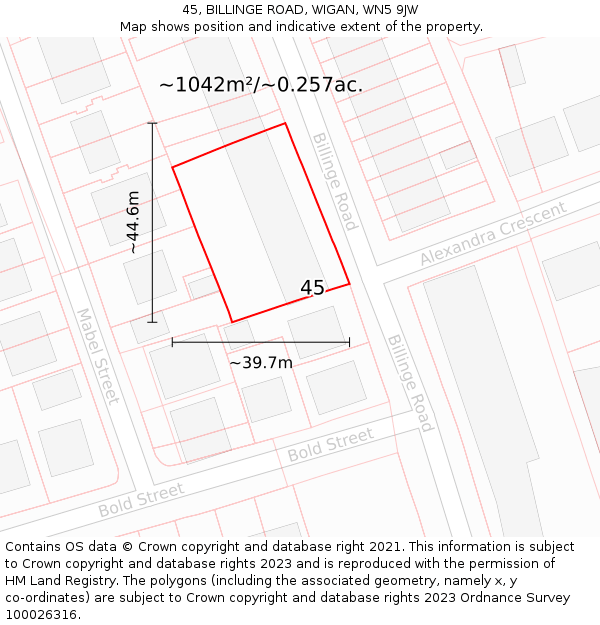 45, BILLINGE ROAD, WIGAN, WN5 9JW: Plot and title map