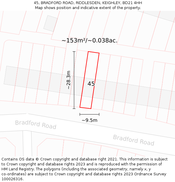 45, BRADFORD ROAD, RIDDLESDEN, KEIGHLEY, BD21 4HH: Plot and title map