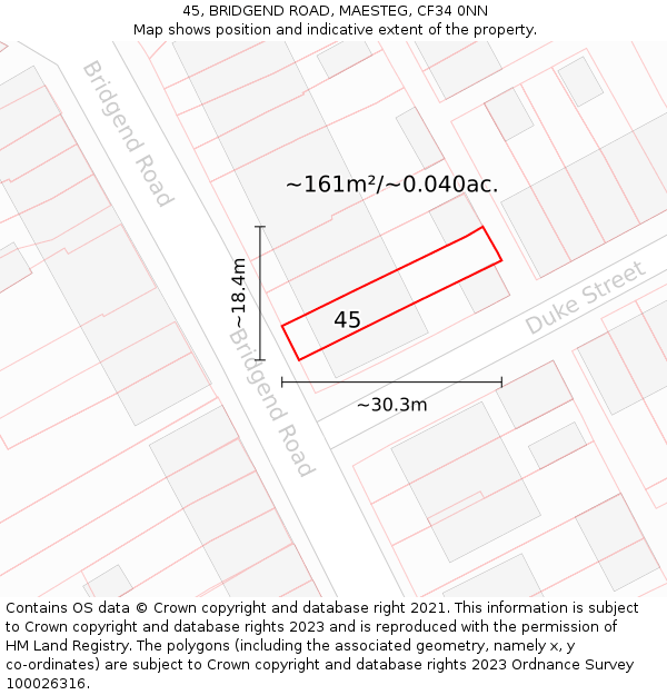 45, BRIDGEND ROAD, MAESTEG, CF34 0NN: Plot and title map