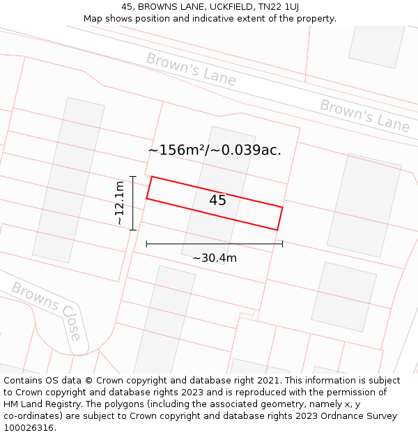 45, BROWNS LANE, UCKFIELD, TN22 1UJ: Plot and title map
