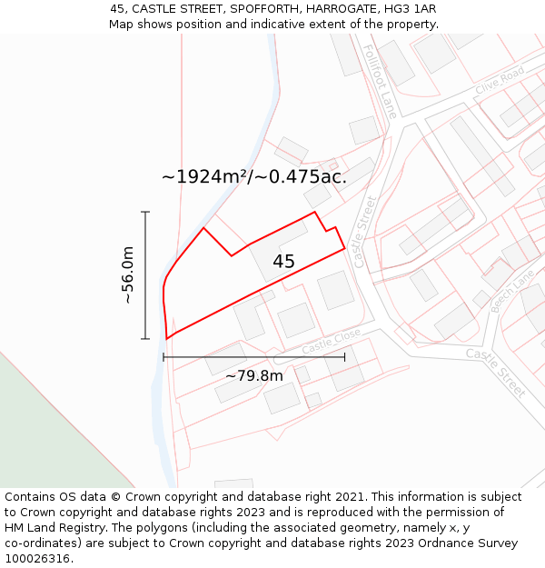45, CASTLE STREET, SPOFFORTH, HARROGATE, HG3 1AR: Plot and title map
