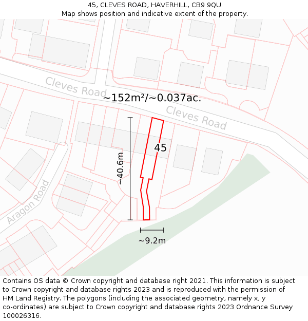 45, CLEVES ROAD, HAVERHILL, CB9 9QU: Plot and title map