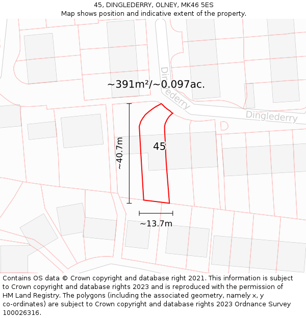 45, DINGLEDERRY, OLNEY, MK46 5ES: Plot and title map