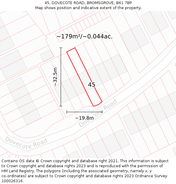 45, DOVECOTE ROAD, BROMSGROVE, B61 7BP: Plot and title map