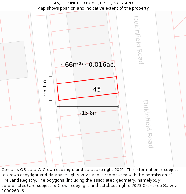 45, DUKINFIELD ROAD, HYDE, SK14 4PD: Plot and title map