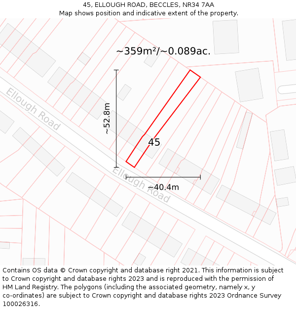 45, ELLOUGH ROAD, BECCLES, NR34 7AA: Plot and title map