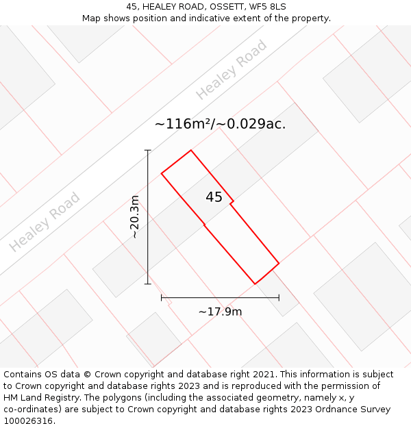 45, HEALEY ROAD, OSSETT, WF5 8LS: Plot and title map
