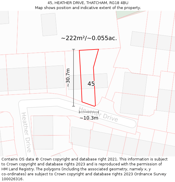 45, HEATHER DRIVE, THATCHAM, RG18 4BU: Plot and title map