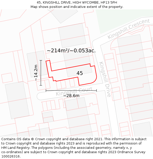 45, KINGSHILL DRIVE, HIGH WYCOMBE, HP13 5PH: Plot and title map