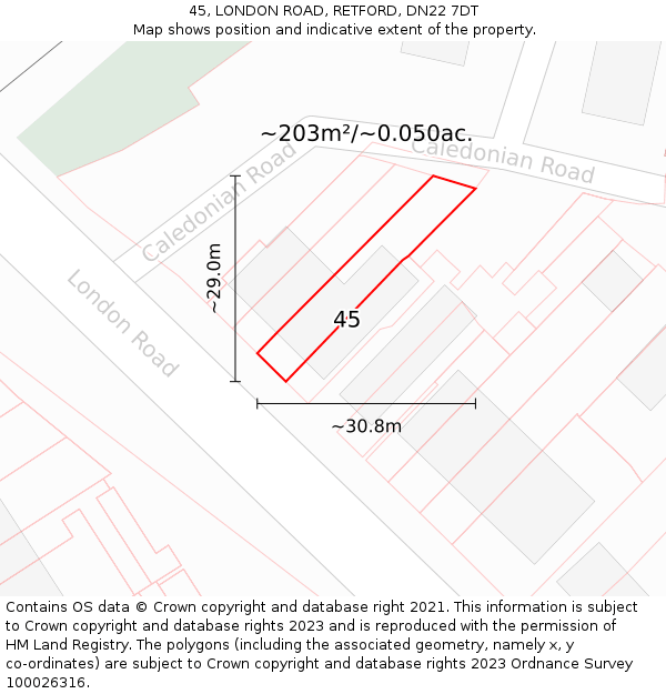 45, LONDON ROAD, RETFORD, DN22 7DT: Plot and title map