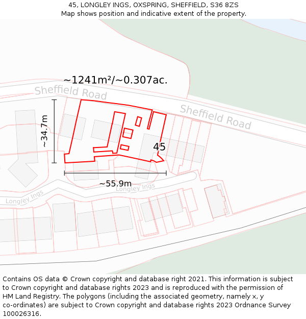 45, LONGLEY INGS, OXSPRING, SHEFFIELD, S36 8ZS: Plot and title map