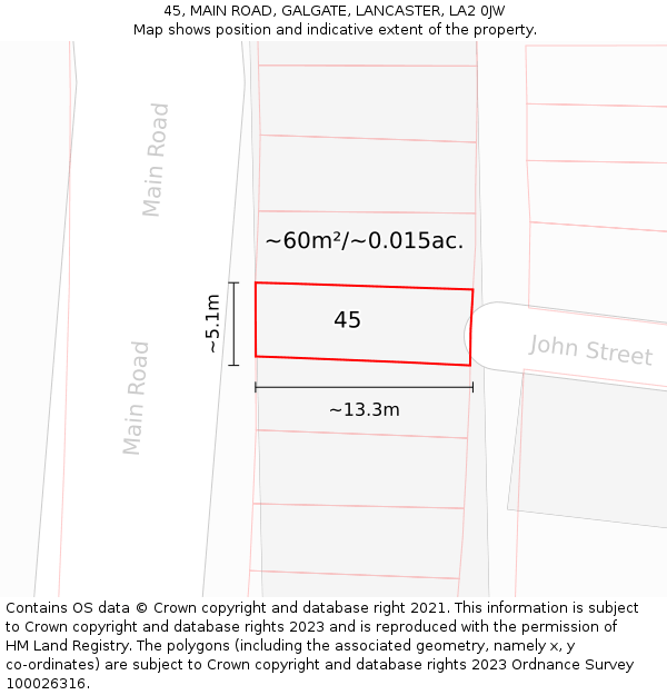 45, MAIN ROAD, GALGATE, LANCASTER, LA2 0JW: Plot and title map