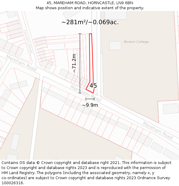 45, MAREHAM ROAD, HORNCASTLE, LN9 6BN: Plot and title map
