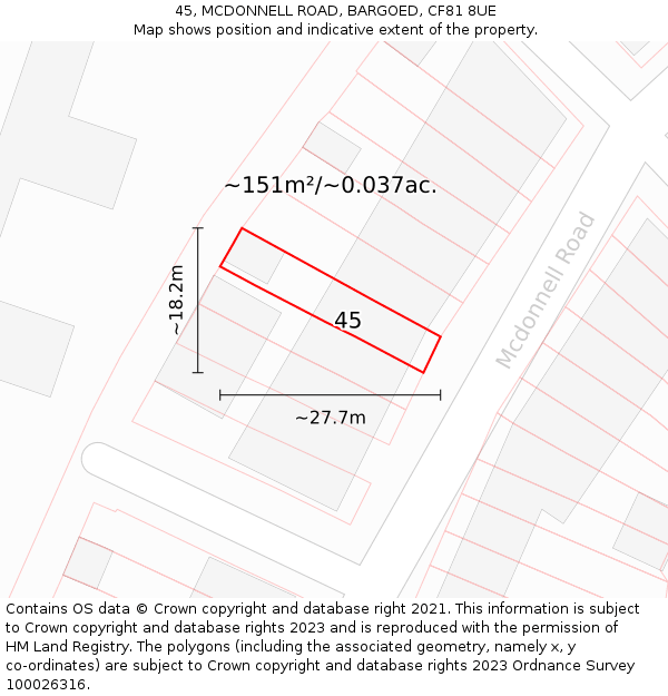 45, MCDONNELL ROAD, BARGOED, CF81 8UE: Plot and title map