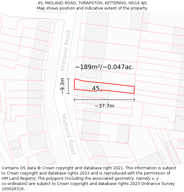 45, MIDLAND ROAD, THRAPSTON, KETTERING, NN14 4JS: Plot and title map