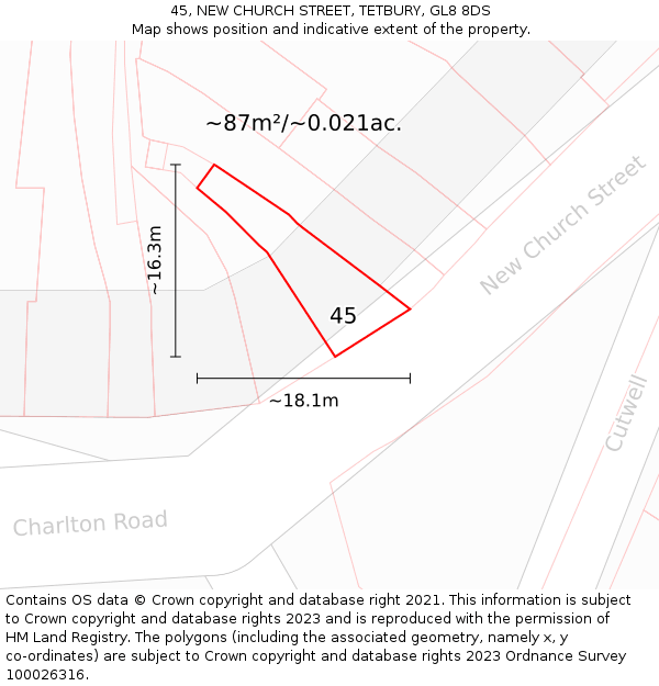 45, NEW CHURCH STREET, TETBURY, GL8 8DS: Plot and title map