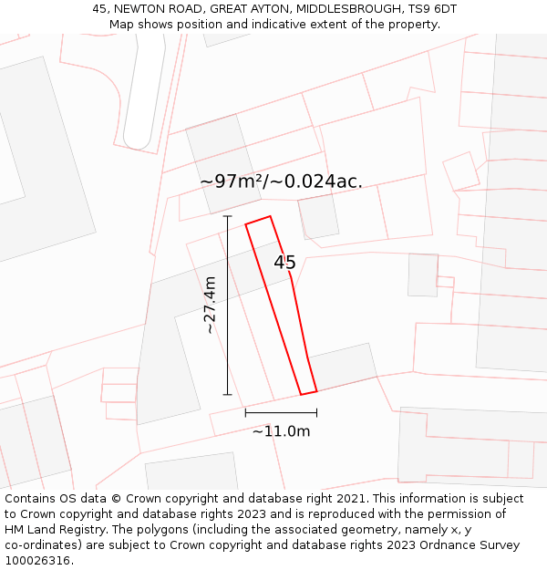 45, NEWTON ROAD, GREAT AYTON, MIDDLESBROUGH, TS9 6DT: Plot and title map