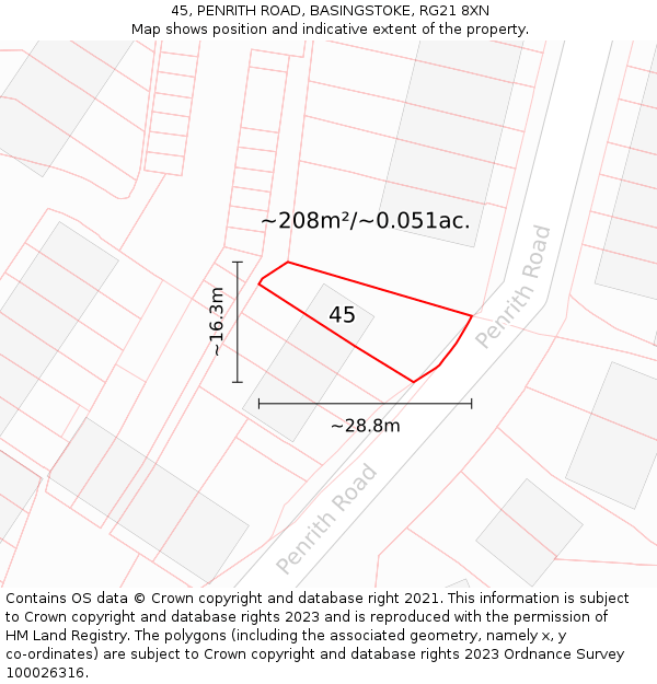 45, PENRITH ROAD, BASINGSTOKE, RG21 8XN: Plot and title map