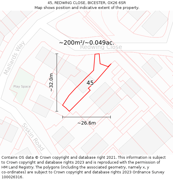 45, REDWING CLOSE, BICESTER, OX26 6SR: Plot and title map