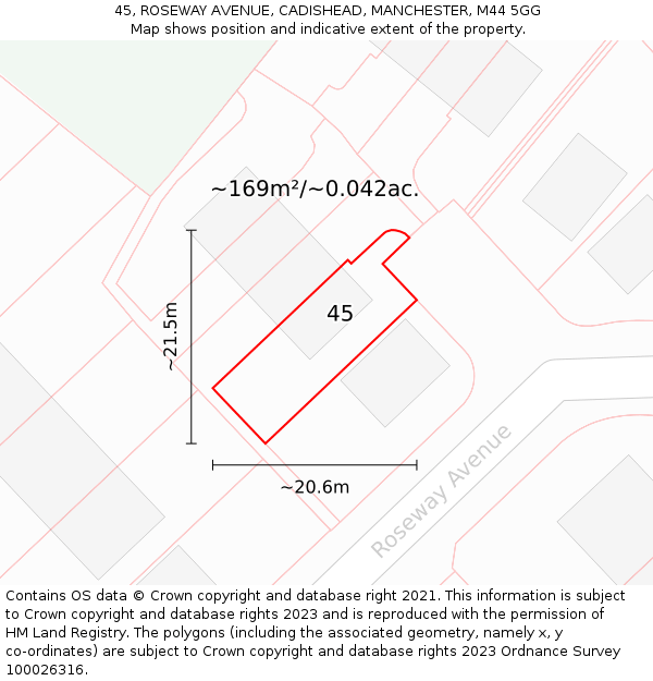 45, ROSEWAY AVENUE, CADISHEAD, MANCHESTER, M44 5GG: Plot and title map