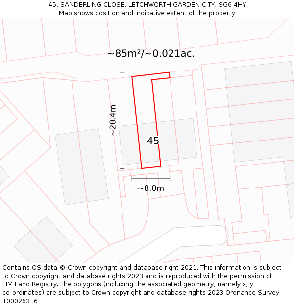45, SANDERLING CLOSE, LETCHWORTH GARDEN CITY, SG6 4HY: Plot and title map