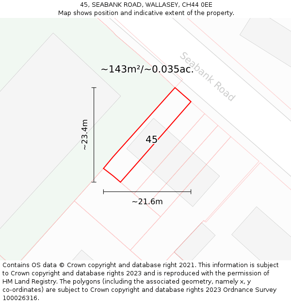 45, SEABANK ROAD, WALLASEY, CH44 0EE: Plot and title map