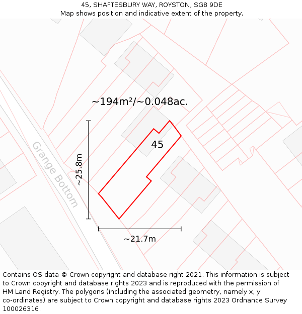 45, SHAFTESBURY WAY, ROYSTON, SG8 9DE: Plot and title map