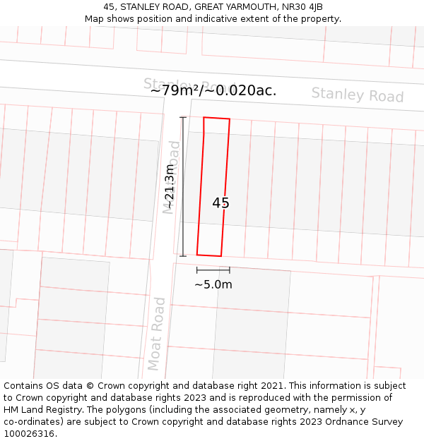 45, STANLEY ROAD, GREAT YARMOUTH, NR30 4JB: Plot and title map