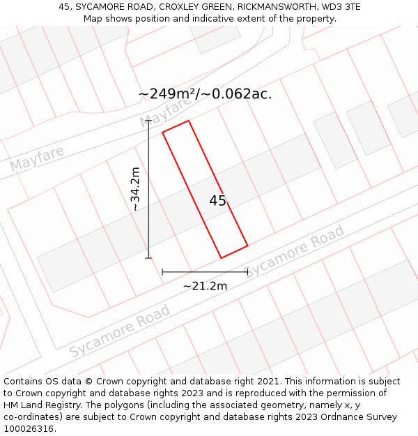 45, SYCAMORE ROAD, CROXLEY GREEN, RICKMANSWORTH, WD3 3TE: Plot and title map