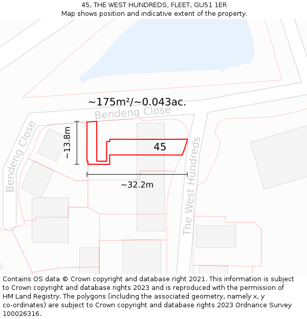45, THE WEST HUNDREDS, FLEET, GU51 1ER: Plot and title map