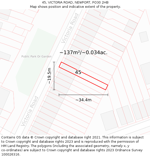 45, VICTORIA ROAD, NEWPORT, PO30 2HB: Plot and title map