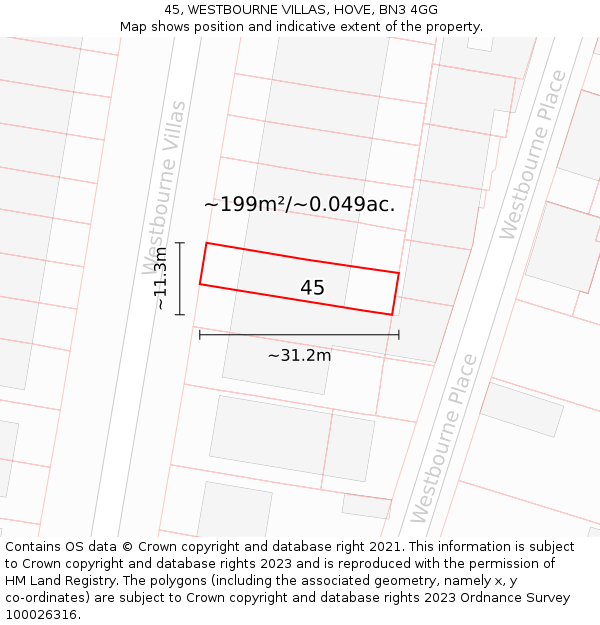 45, WESTBOURNE VILLAS, HOVE, BN3 4GG: Plot and title map