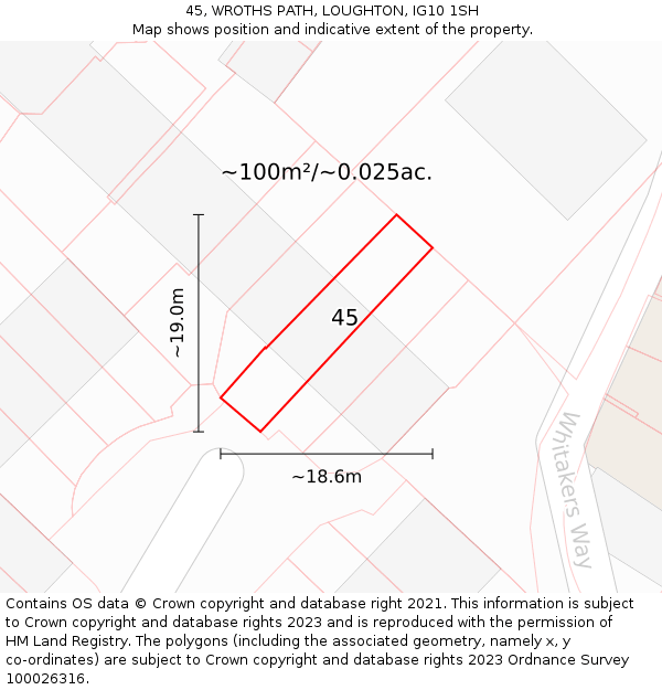 45, WROTHS PATH, LOUGHTON, IG10 1SH: Plot and title map