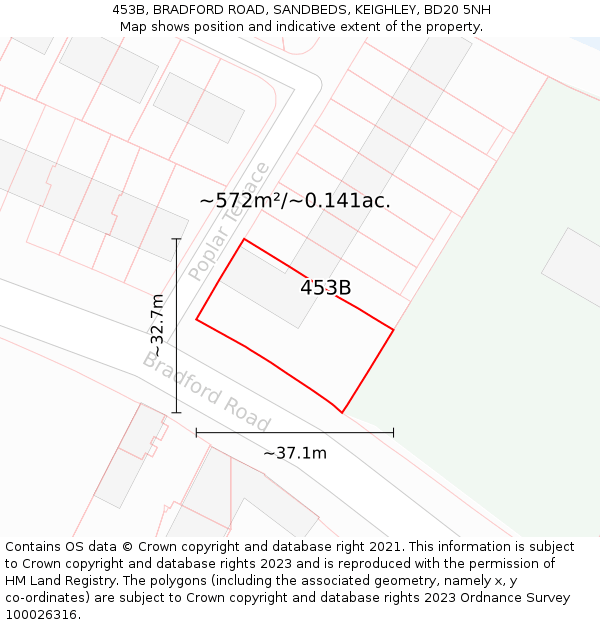 453B, BRADFORD ROAD, SANDBEDS, KEIGHLEY, BD20 5NH: Plot and title map