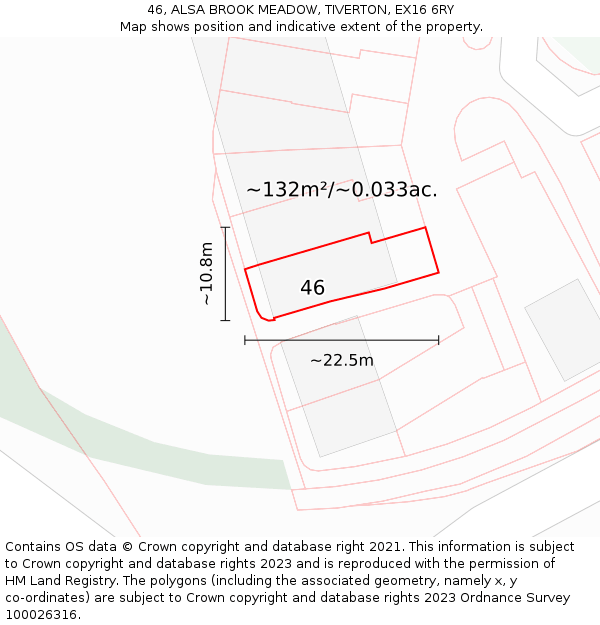 46, ALSA BROOK MEADOW, TIVERTON, EX16 6RY: Plot and title map