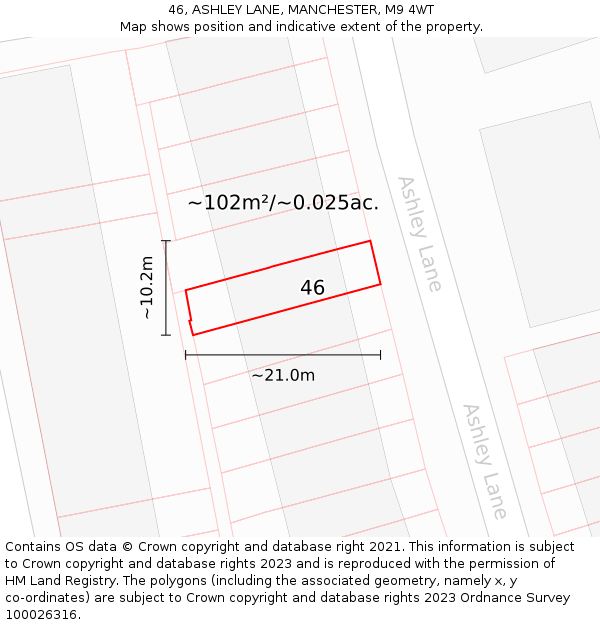 46, ASHLEY LANE, MANCHESTER, M9 4WT: Plot and title map