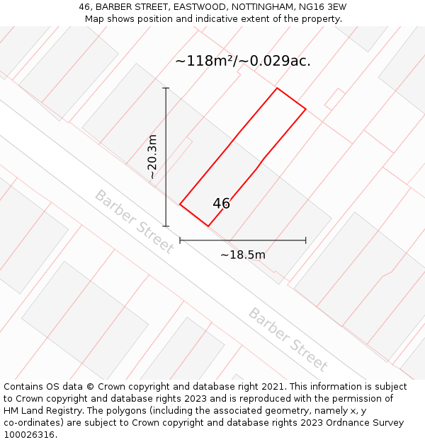 46, BARBER STREET, EASTWOOD, NOTTINGHAM, NG16 3EW: Plot and title map