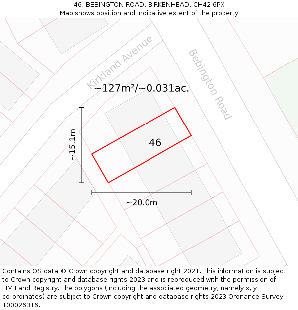 46, BEBINGTON ROAD, BIRKENHEAD, CH42 6PX: Plot and title map