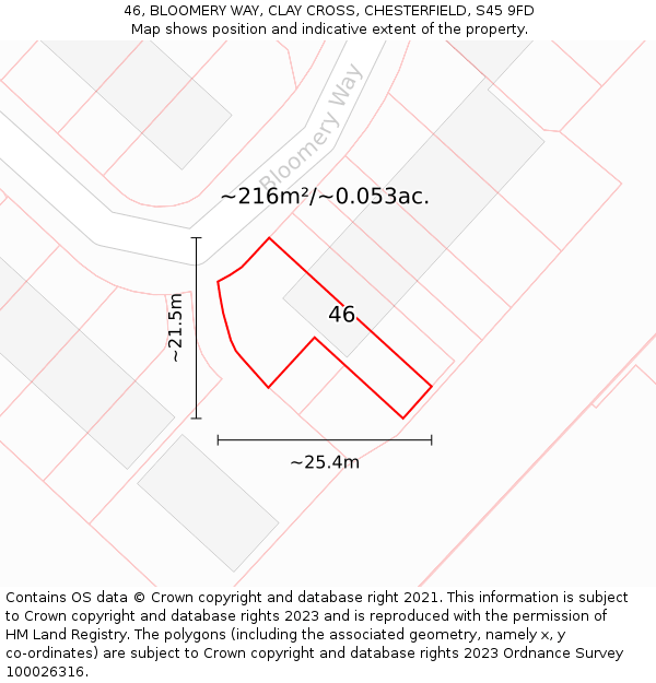 46, BLOOMERY WAY, CLAY CROSS, CHESTERFIELD, S45 9FD: Plot and title map
