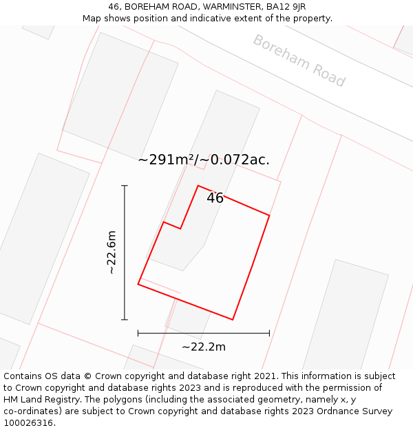 46, BOREHAM ROAD, WARMINSTER, BA12 9JR: Plot and title map