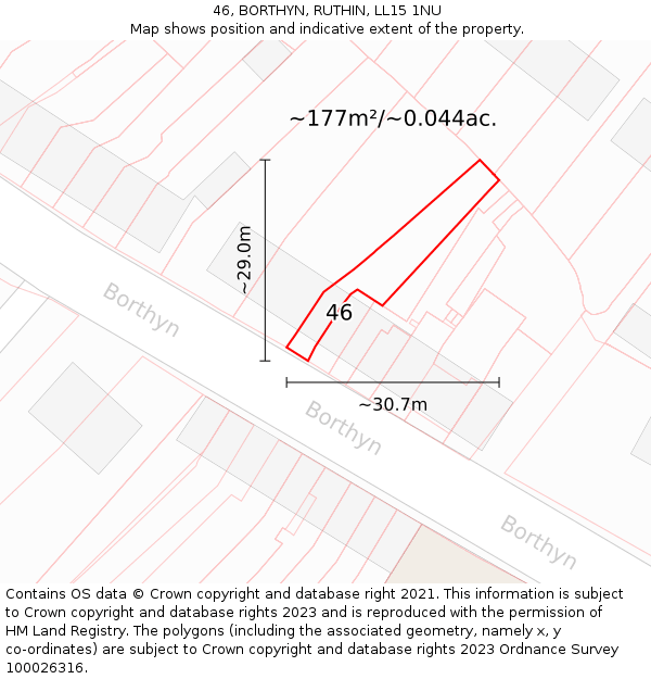 46, BORTHYN, RUTHIN, LL15 1NU: Plot and title map