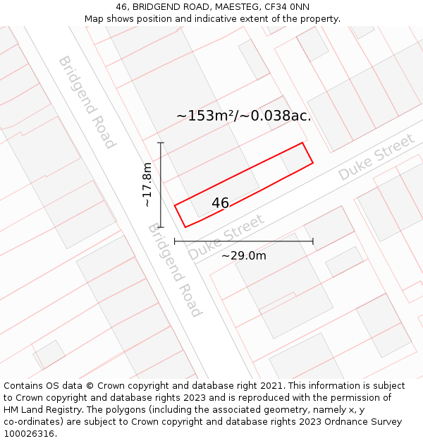 46, BRIDGEND ROAD, MAESTEG, CF34 0NN: Plot and title map