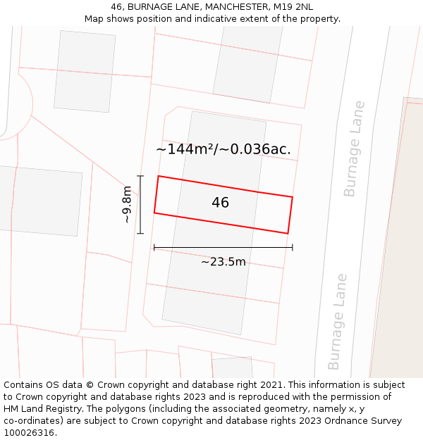 46, BURNAGE LANE, MANCHESTER, M19 2NL: Plot and title map