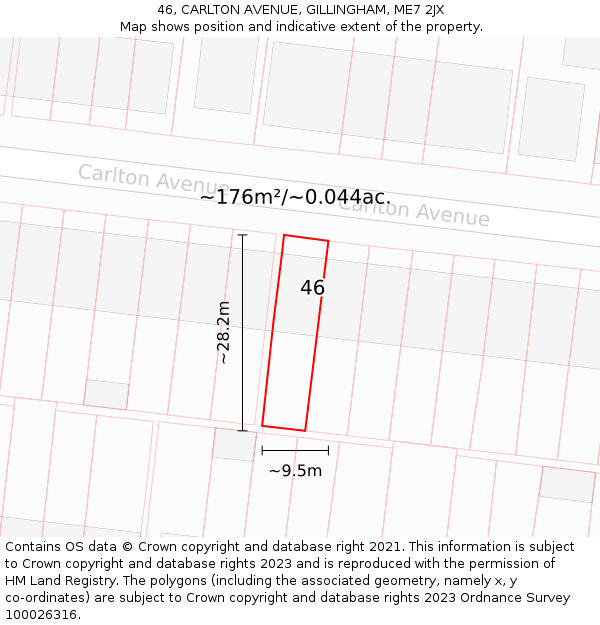 46, CARLTON AVENUE, GILLINGHAM, ME7 2JX: Plot and title map